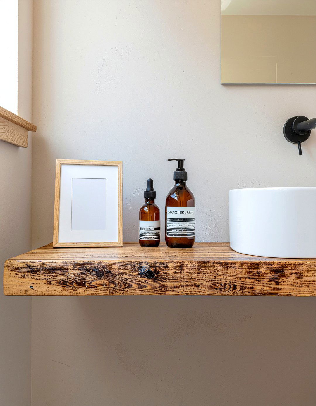Floating wooden ledge - 30 bathroom innovative storage ideas