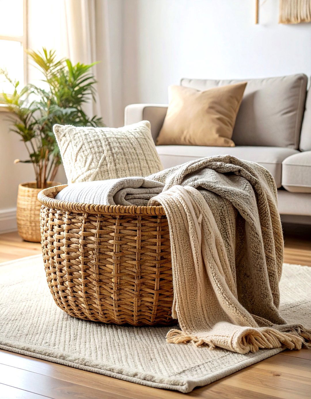 Floor Blanket Storage - 30 decorative basket ideas