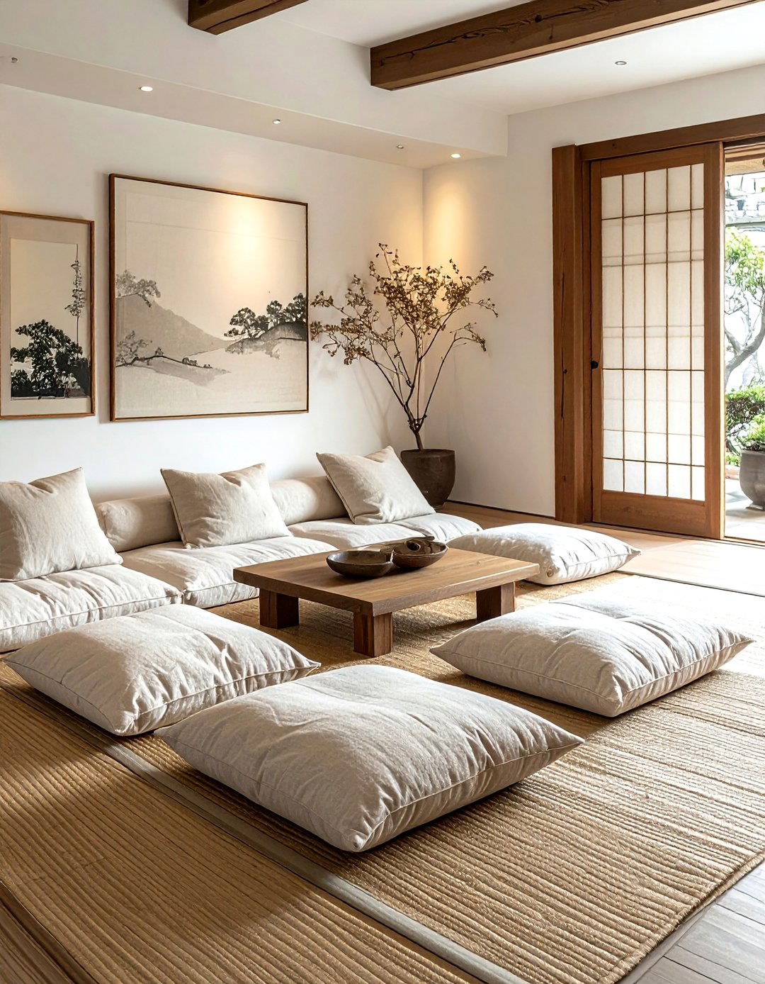 Floor Cushion Seating - 30 Japanese minimalist decor ideas