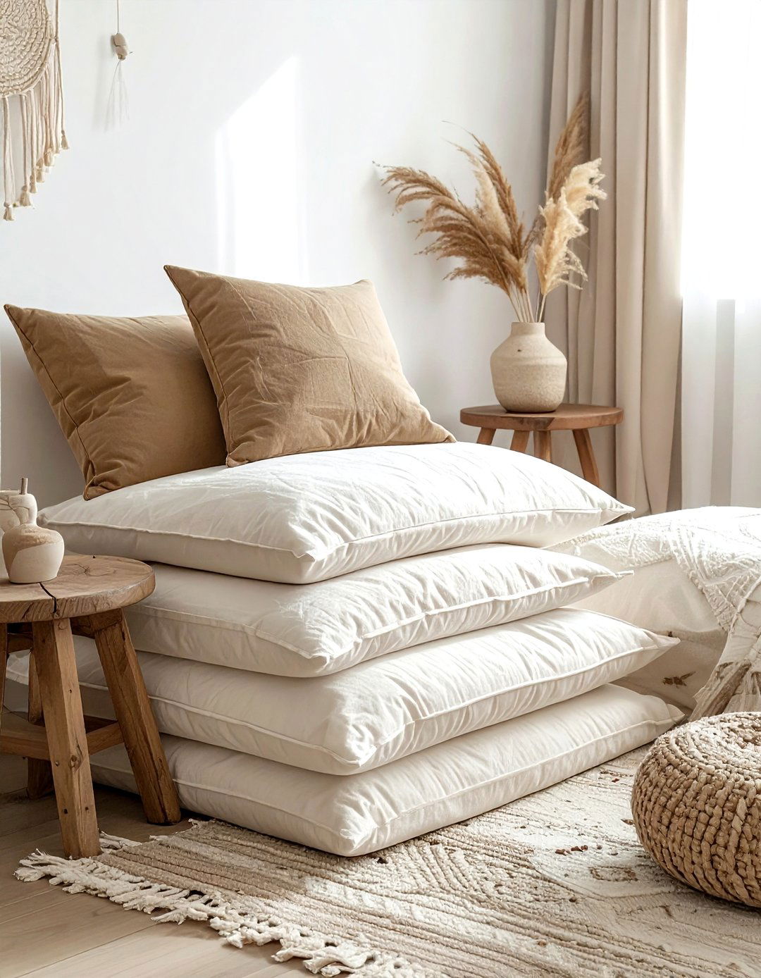 Floor Cushion Seating - 30 bohemian beige bedroom ideas