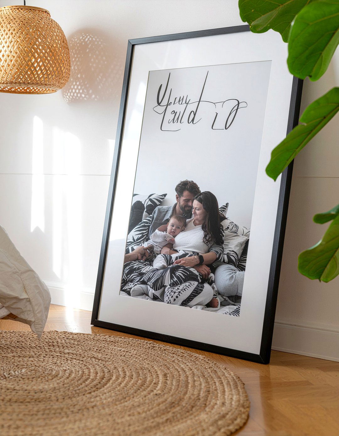 Floor Leaning Large Frame - 30 bedroom family photo ideas