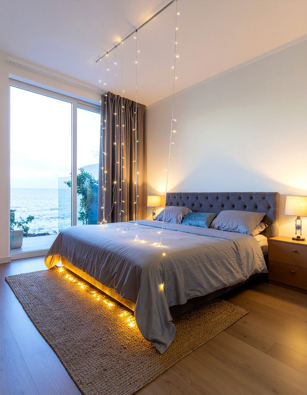 Floor Length String Lights - 30 bedroom string lights ideas