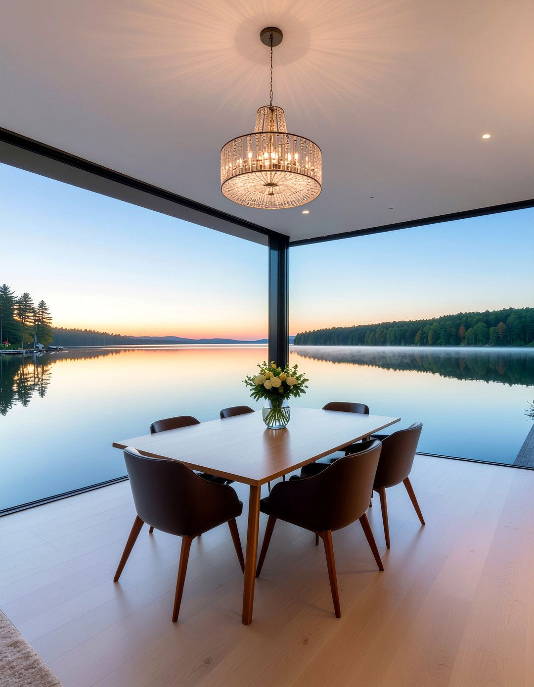 Floor To Ceiling Glass - 30 lake house dining room ideas