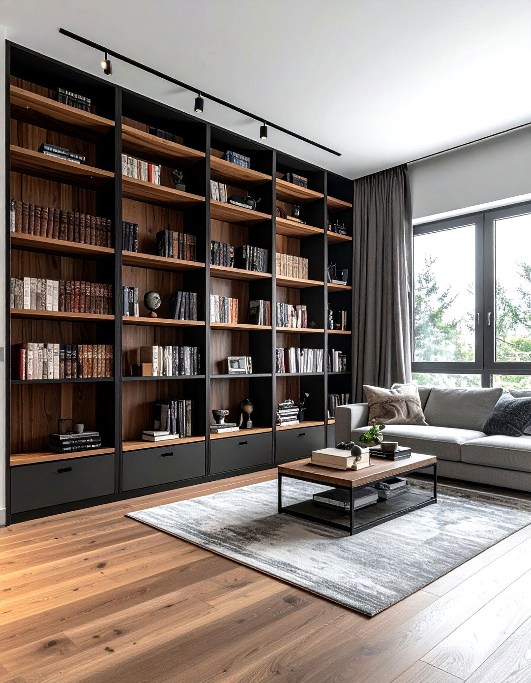 Floor To Ceiling Shelving - 30 living room creative storage ideas