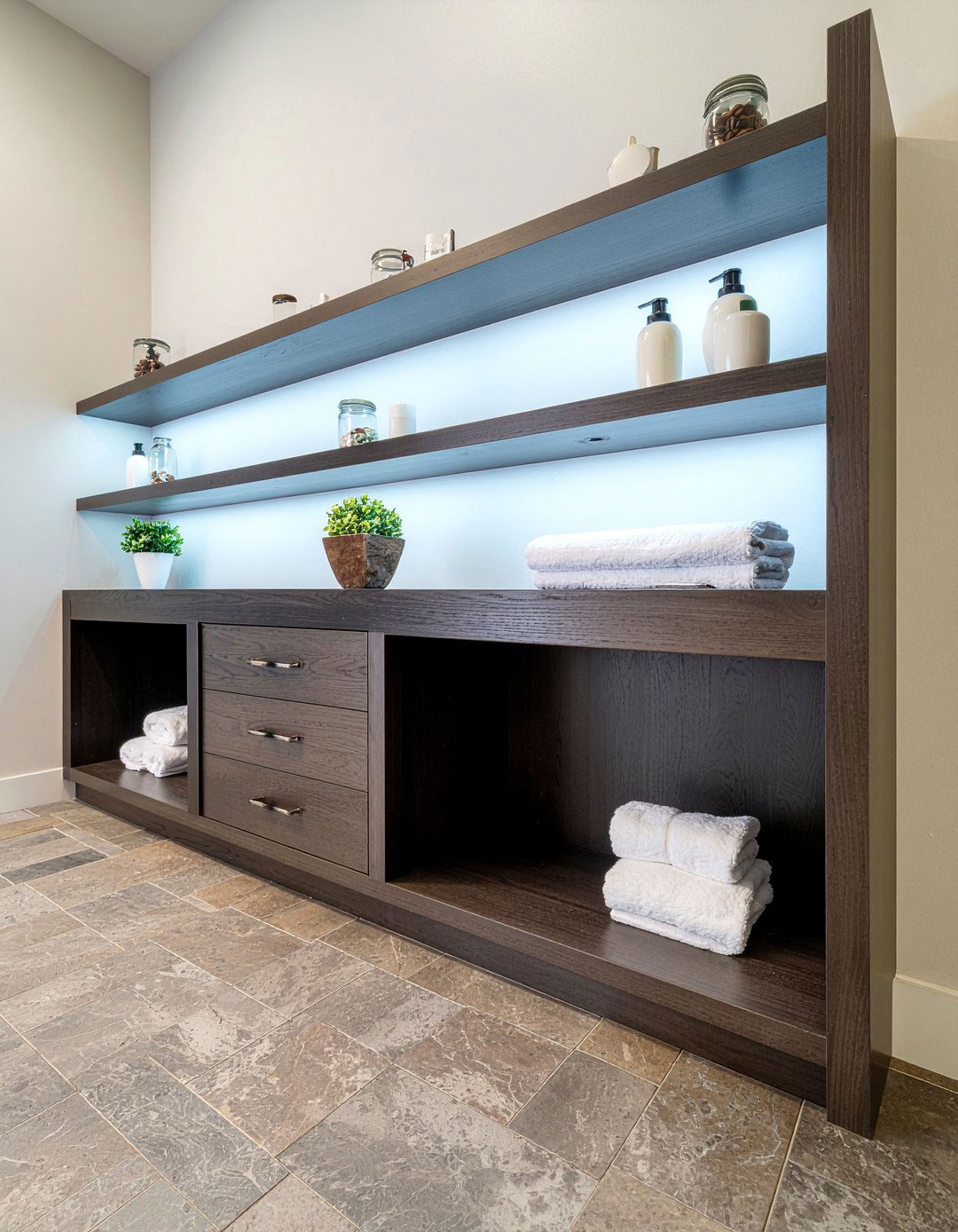 Floor To Ceiling Shelving - 30 bathroom custom built ideas
