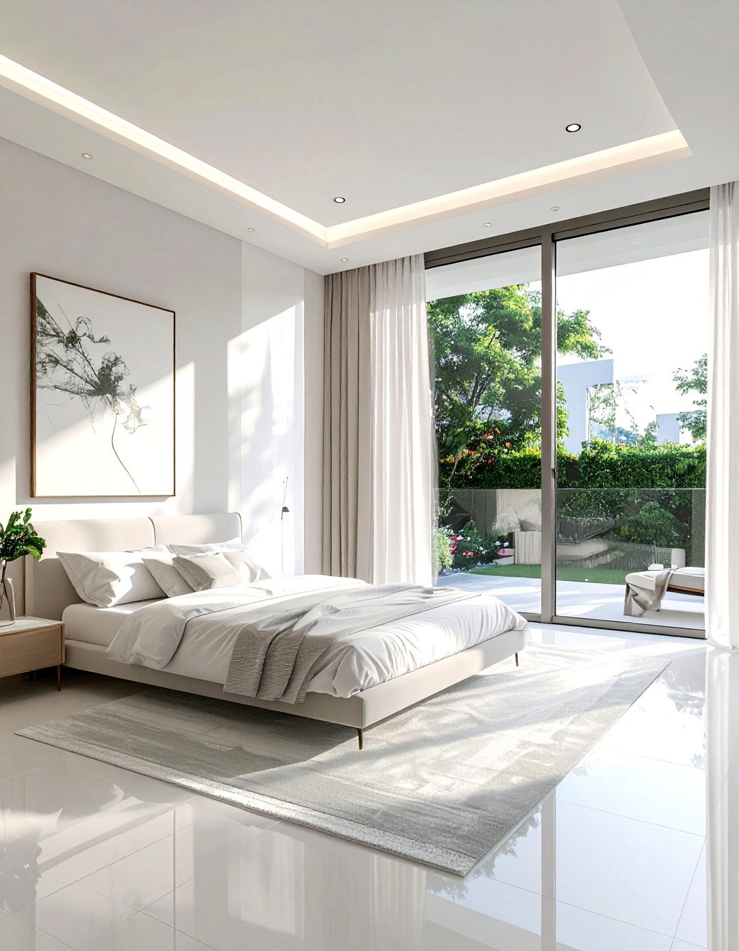 Floor To Ceiling Window - 30 soft minimalist bedroom ideas
