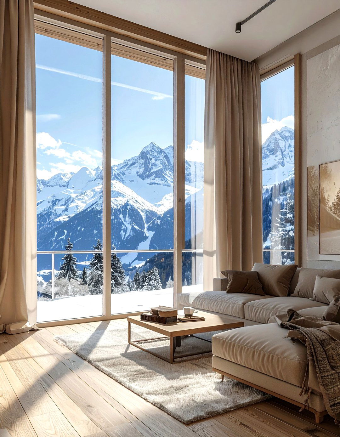 Floor To Ceiling Window View - 30 ski chalet living room ideas
