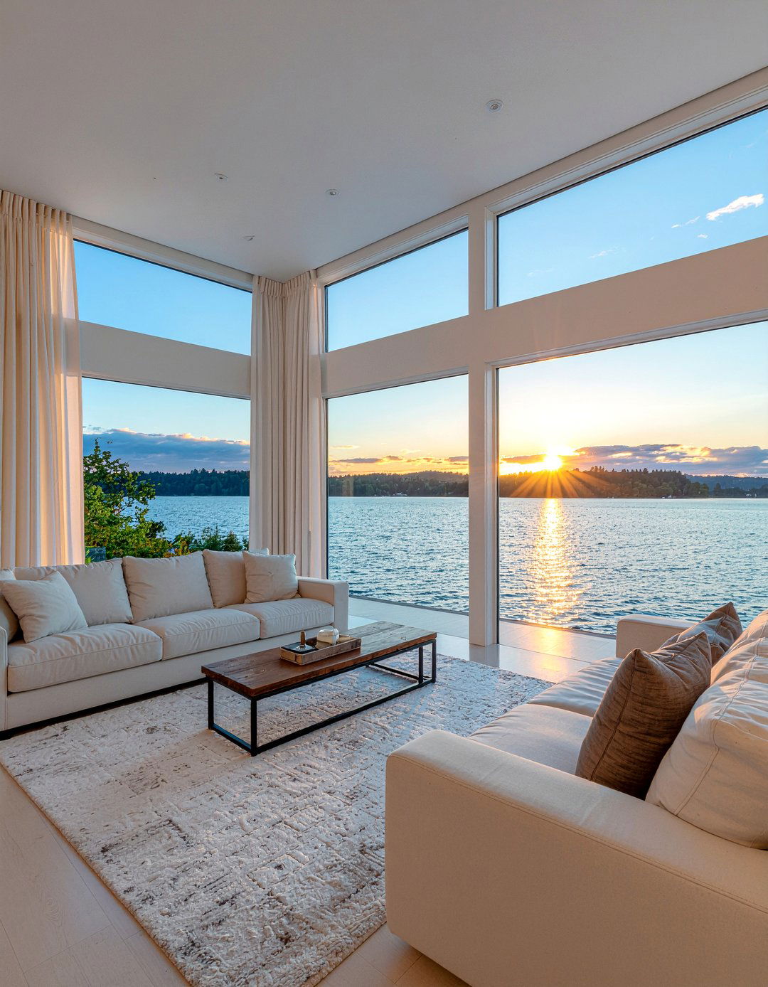 Floor To Ceiling Windows - 30 lake house living room ideas