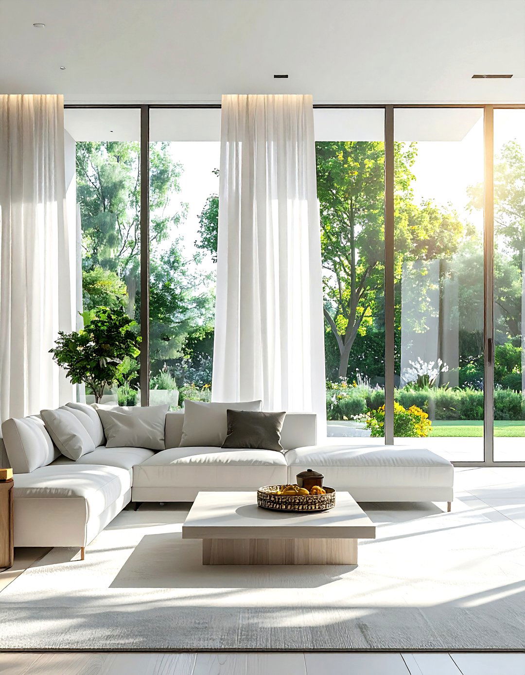 Floor To Ceiling Windows - 30 soft minimalist living room ideas
