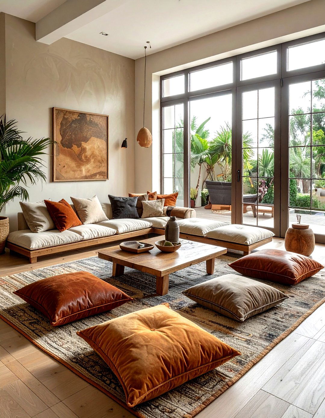 Floor cushion living room - 30 living room texture layering ideas