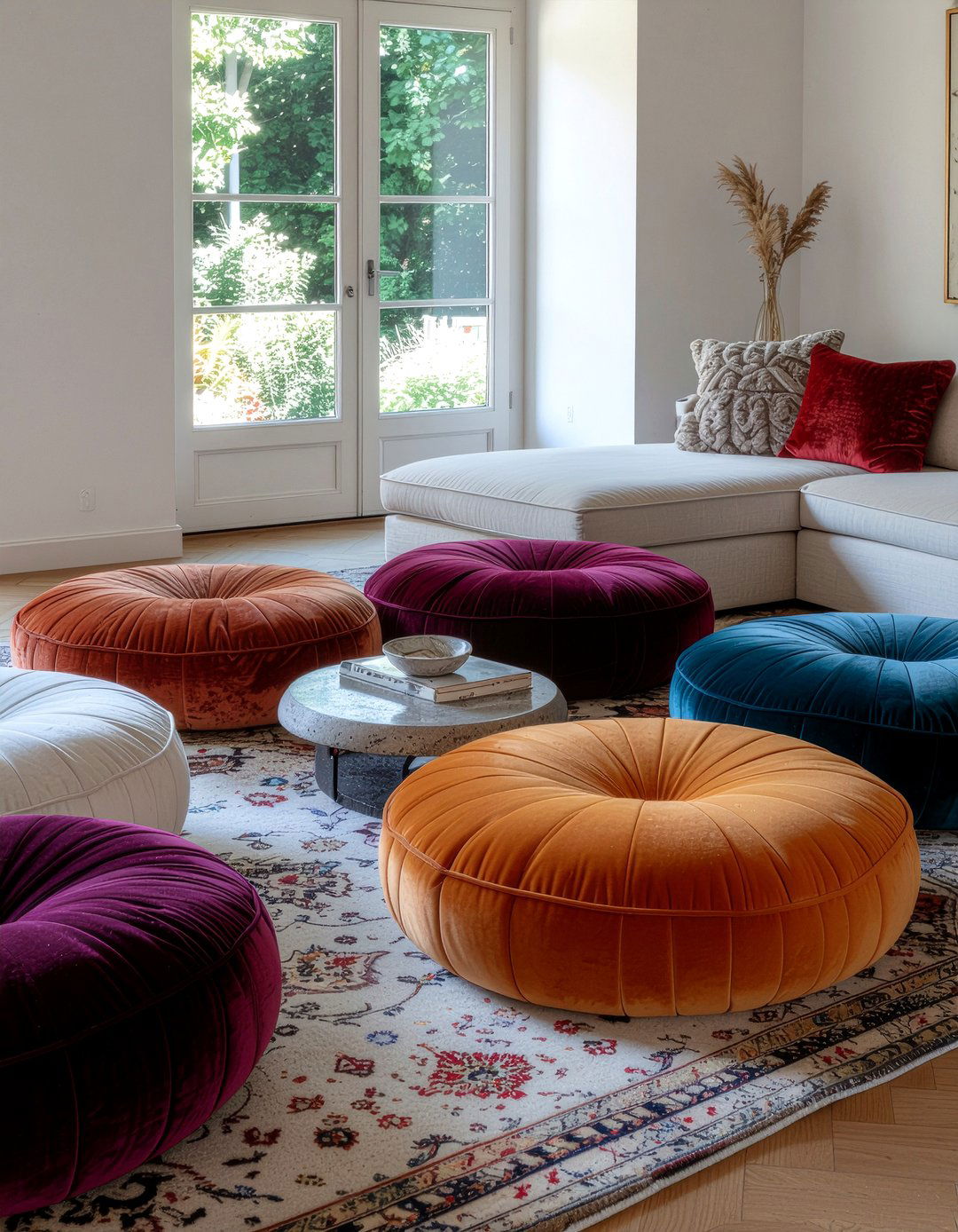 Floor cushions - 30 temporary living room ideas