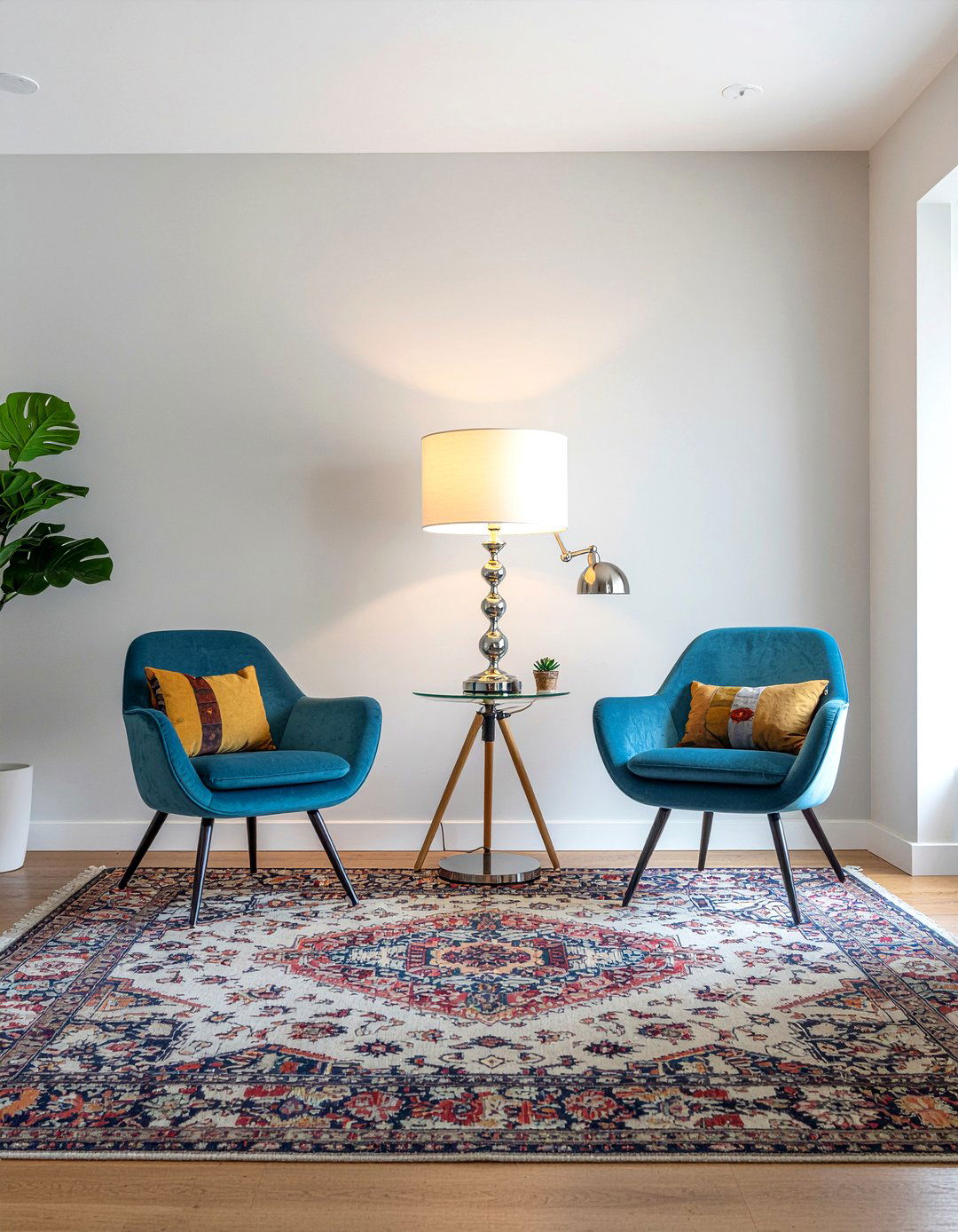 Floor lamp between two chairs - 30 living room floor lamp placement