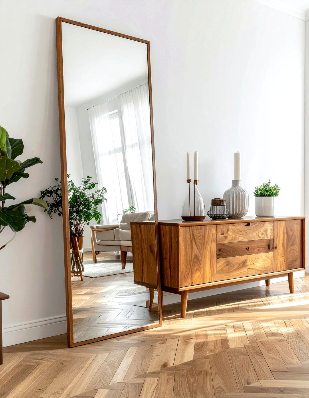 Floor mirror next to sideboard - 30 floor mirror dining room ideas