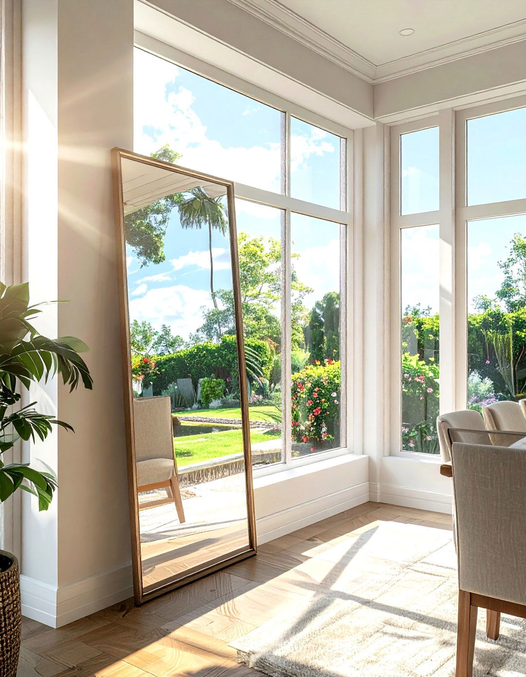 Floor mirror reflecting window - 30 floor mirror dining room ideas