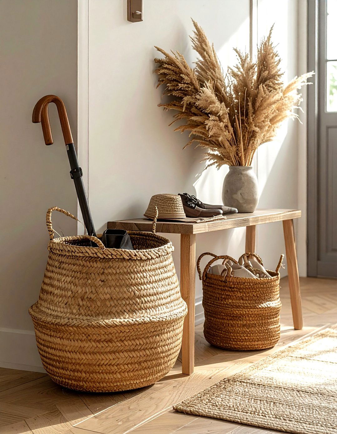 Floor storage basket - 30 hallway decor ideas