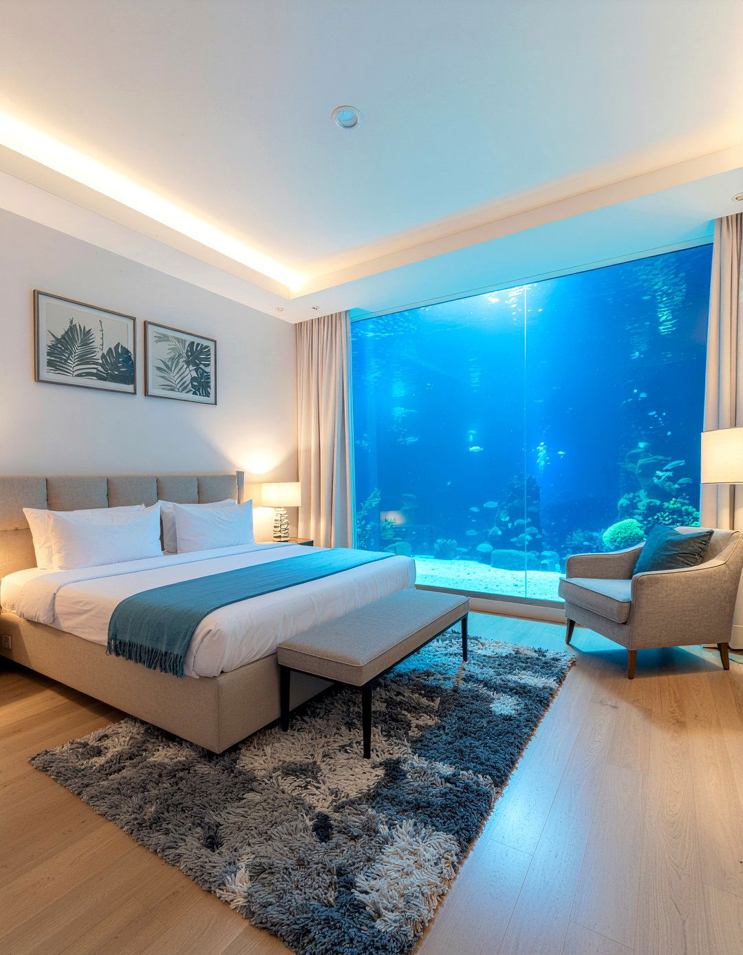 Floor to ceiling aquarium - 30 underwater bedroom ideas