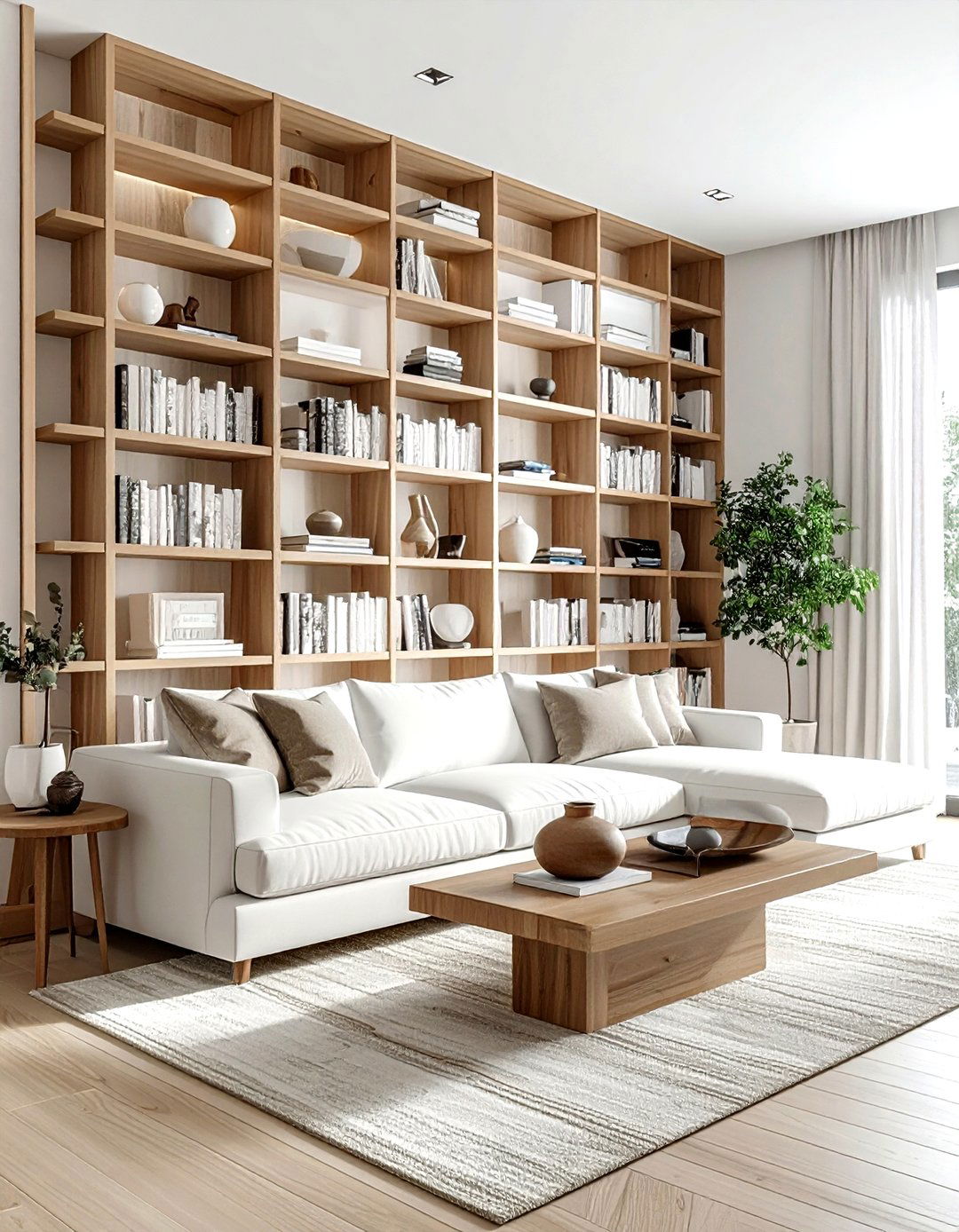 Floor to ceiling bookshelves - 30 living room built-in storage ideas