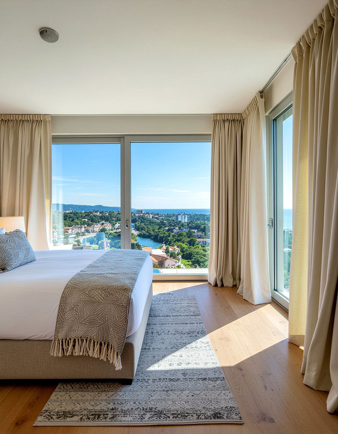 Floor to ceiling curtains - 30 warm minimalist bedroom ideas