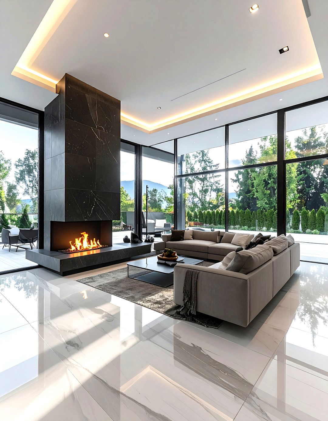 Floor to ceiling fireplace - 30 living room wood burning fireplace ideas