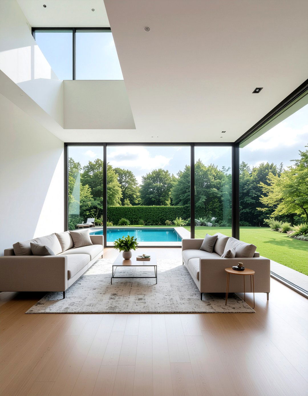 Floor to ceiling glass walls - 30 Scandinavian minimalist living room ideas