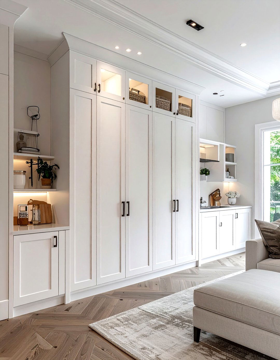 Floor to ceiling pantry storage - 30 living room built-in storage ideas