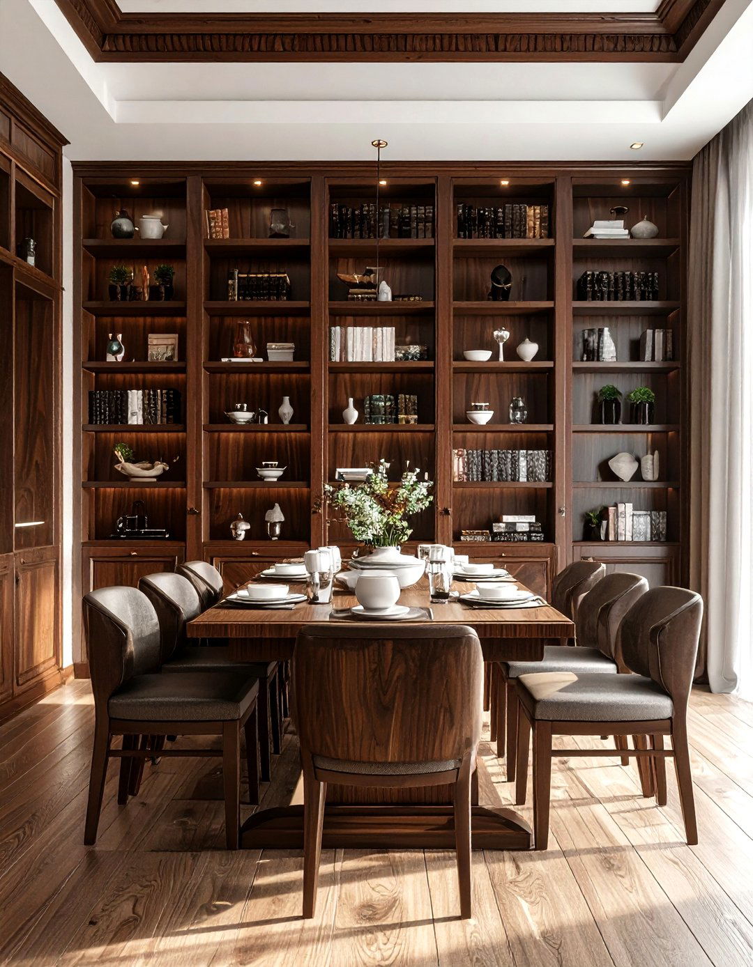 Floor to ceiling shelving - 30 dining room wall shelving ideas