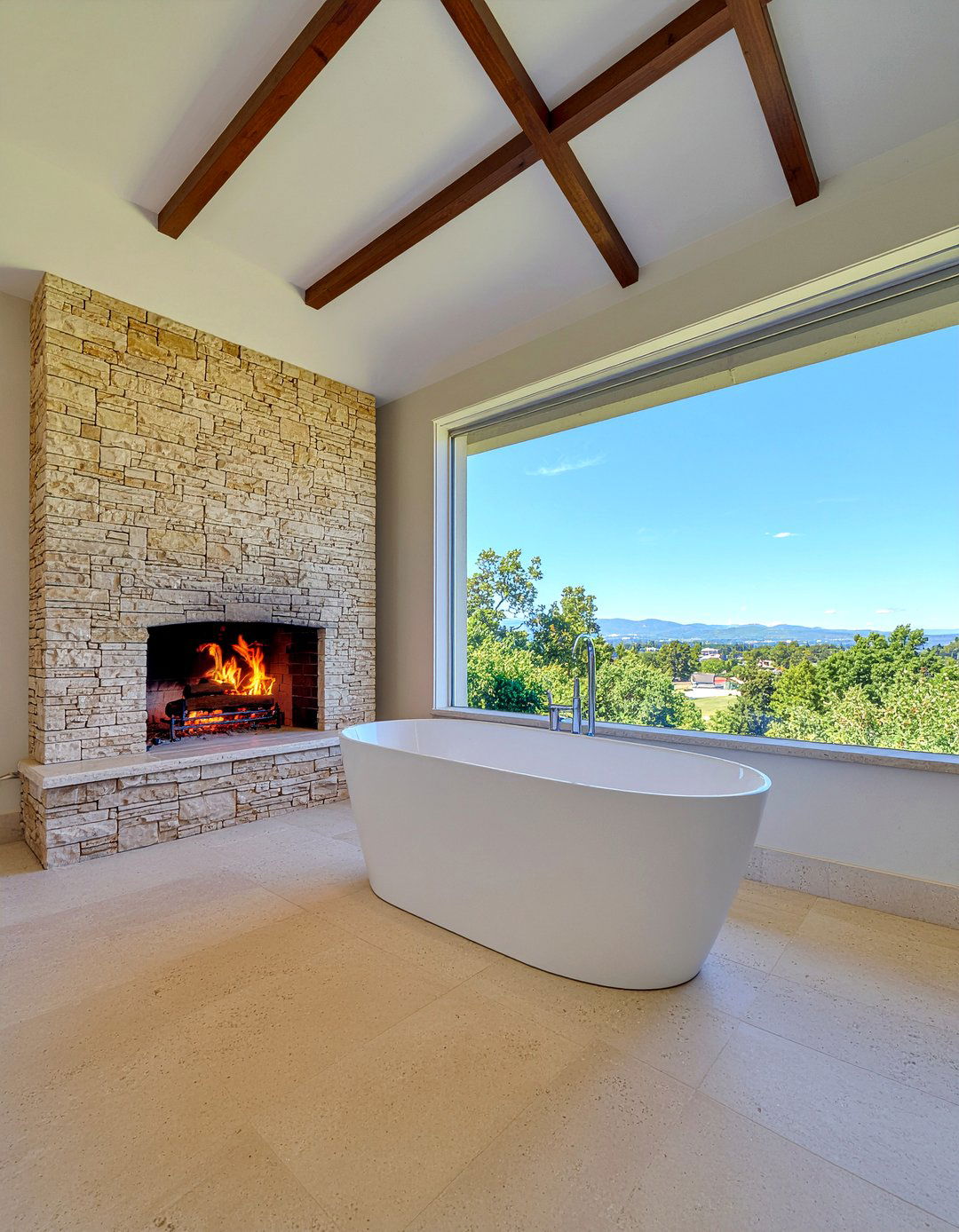 Floor to ceiling stone fireplace - 30 bathroom fireplace ideas