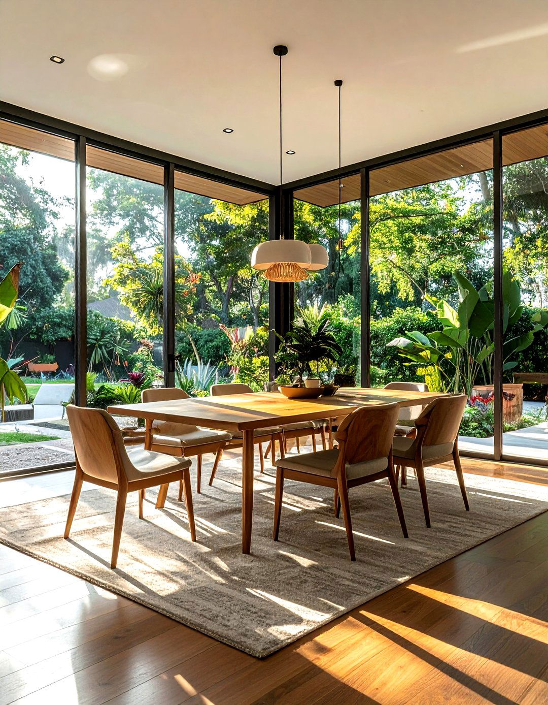 Floor to ceiling windows - 30 mid-century modern dining room ideas