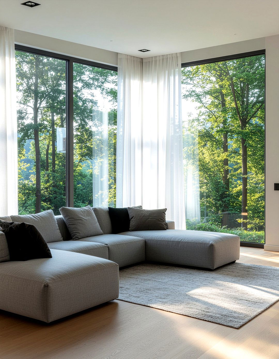 Floor to ceiling windows - 30 new construction living room ideas