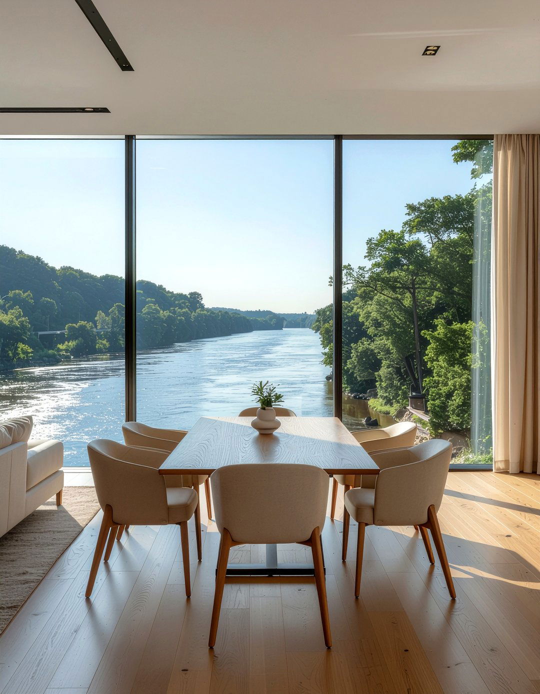 Floor to ceiling windows - 30 riverside dining room ideas