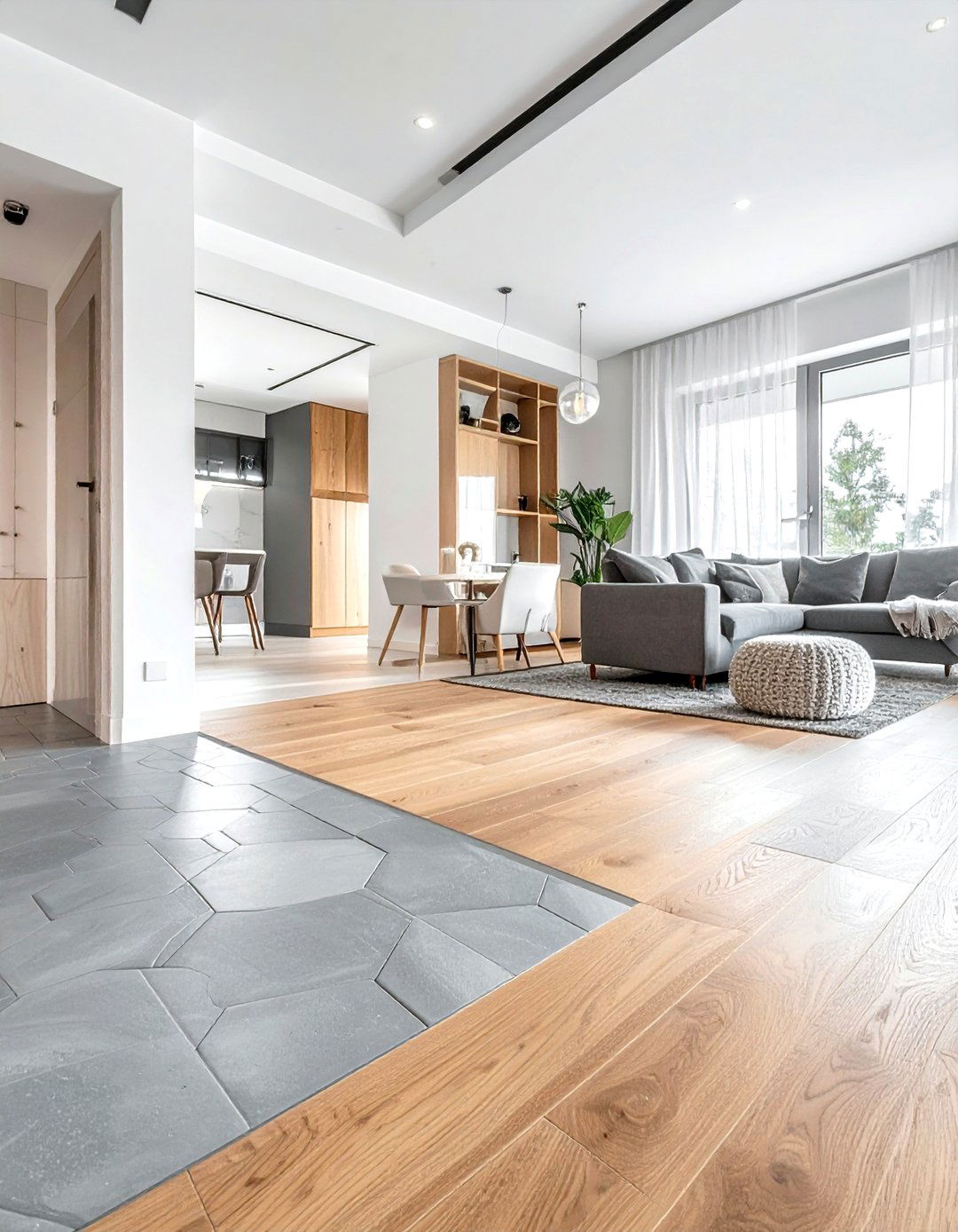 Floor transition materials - 30 living room zoning ideas
