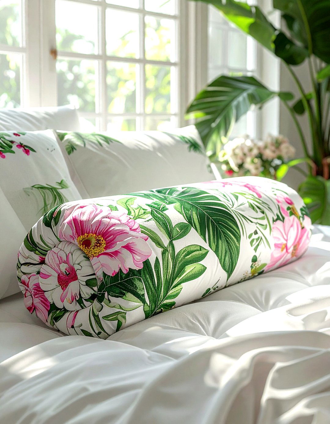 Floral Bolster Roll - 30 bolster pillow ideas