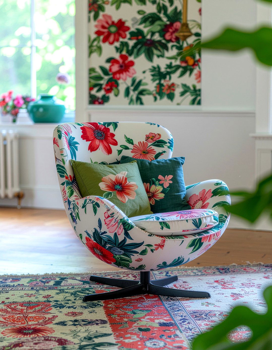 Floral Egg Chair - 30 living room egg chair ideas