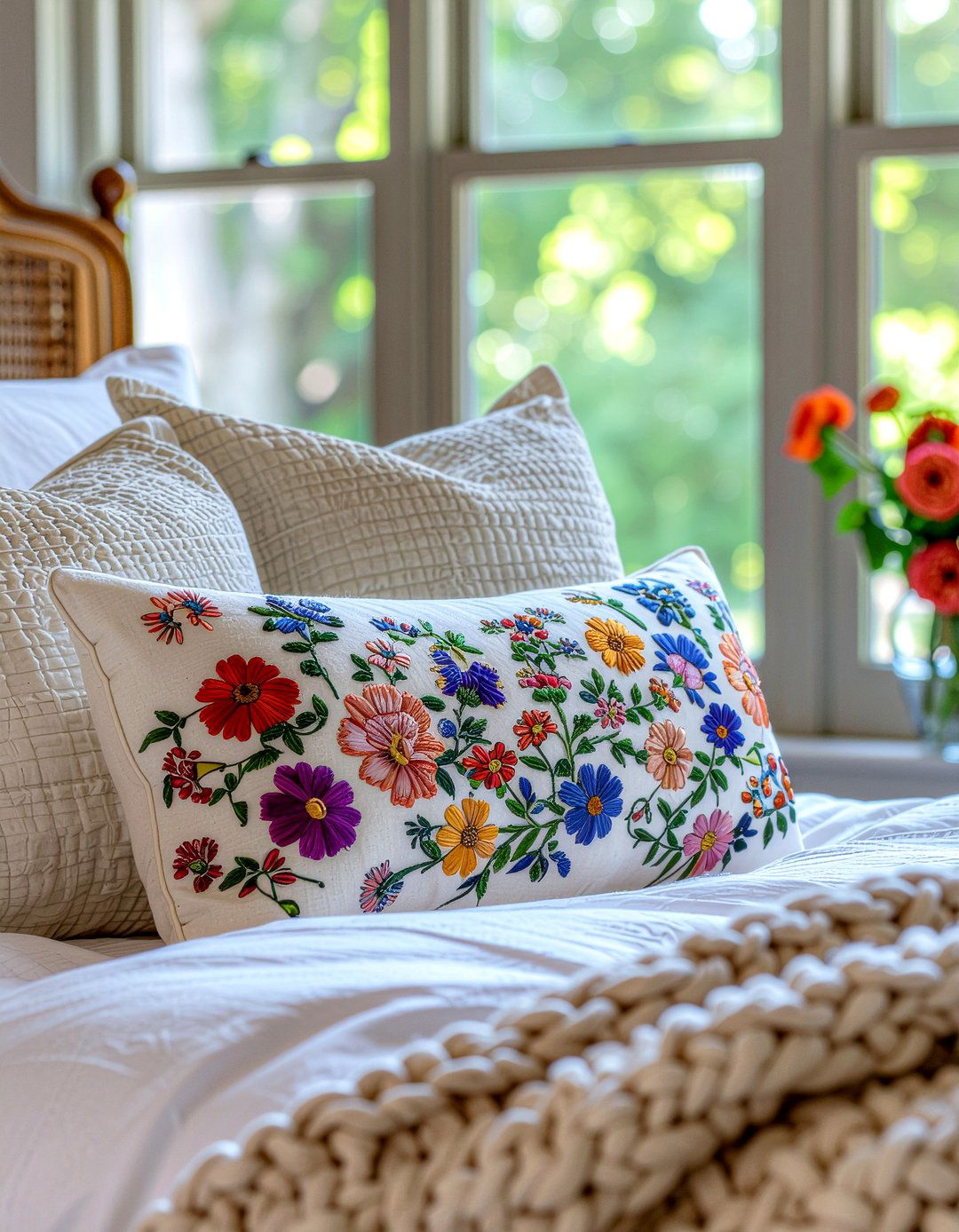 Floral Embroidered Lumbar Pillow - 30 bedroom lumbar pillows