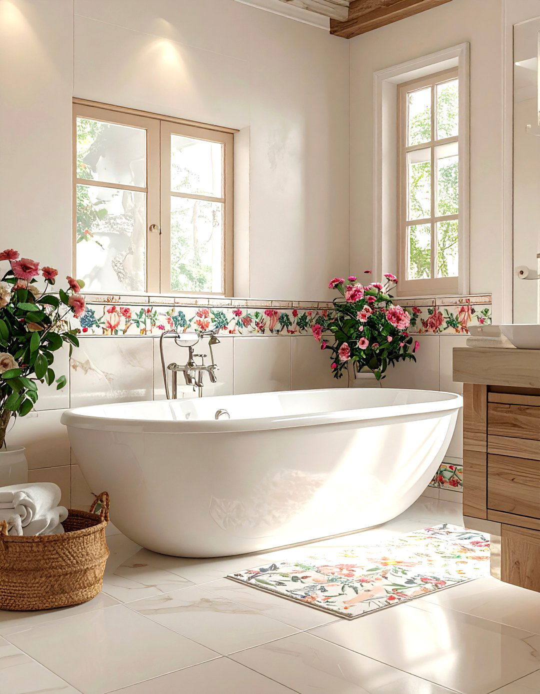 Floral Mexican Tile - 30 Mexican tile bathroom ideas