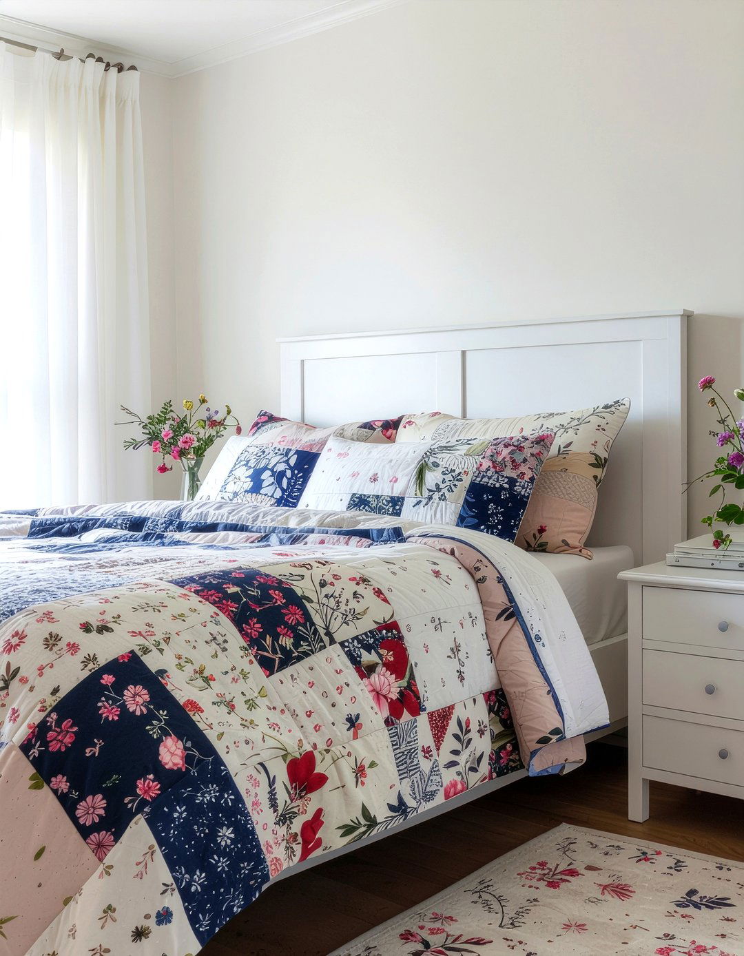 Floral Patchwork Quilt - 30 patchwork bedroom ideas