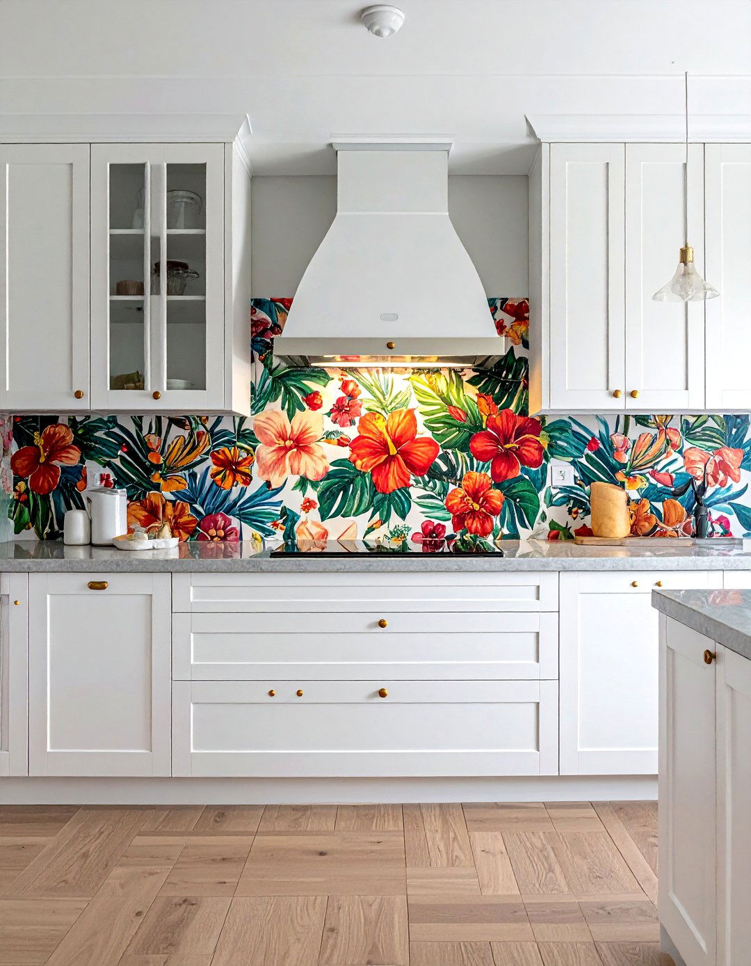 Floral Pattern Backsplash - 30 tropical kitchen ideas