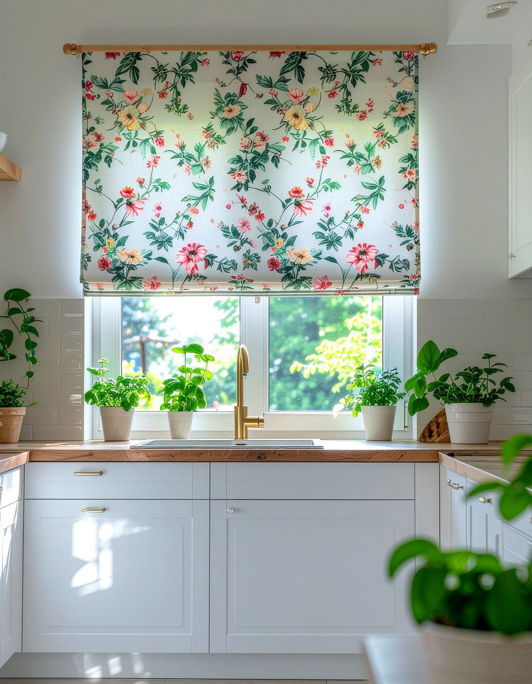 Floral Pattern Cafe Curtain - 30 kitchen cafe curtain ideas