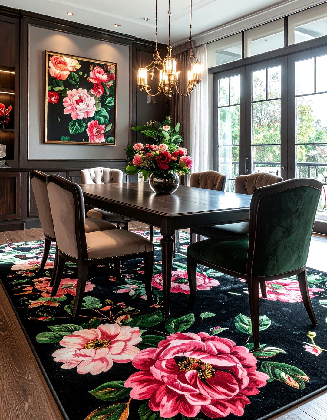 Floral Print Rug Dining Room - 30 colorful rug dining room ideas