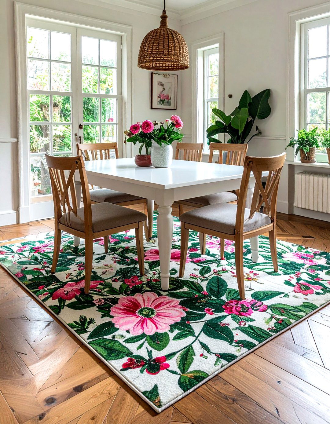 Floral Print Square Rug - 30 square rug dining room ideas