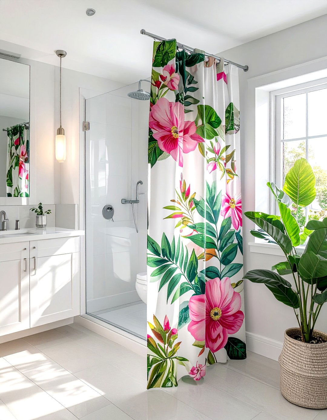 Floral Print Valance - 30 bathroom valance ideas