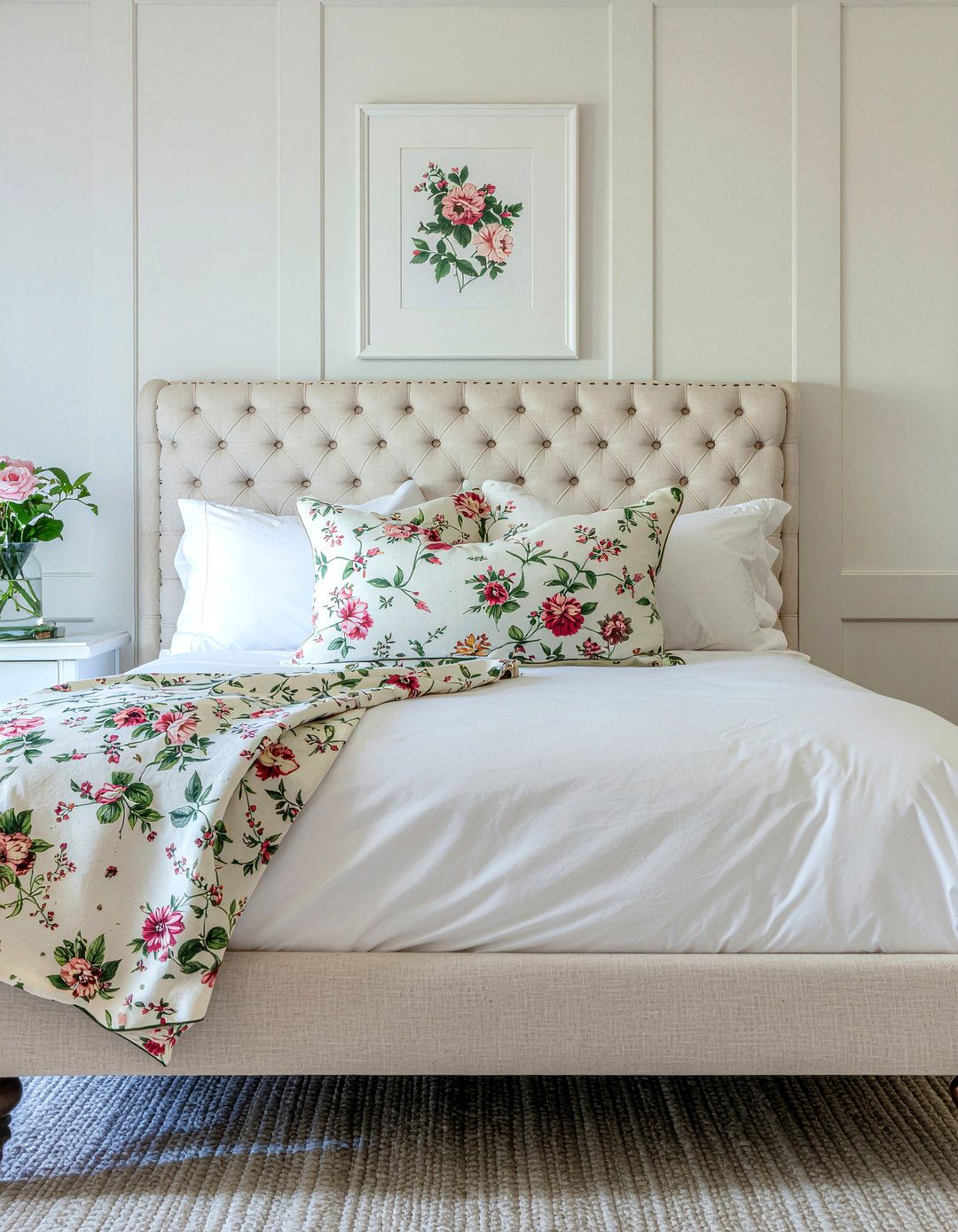 Floral Tufted Headboard - 30 bedroom tufted headboards