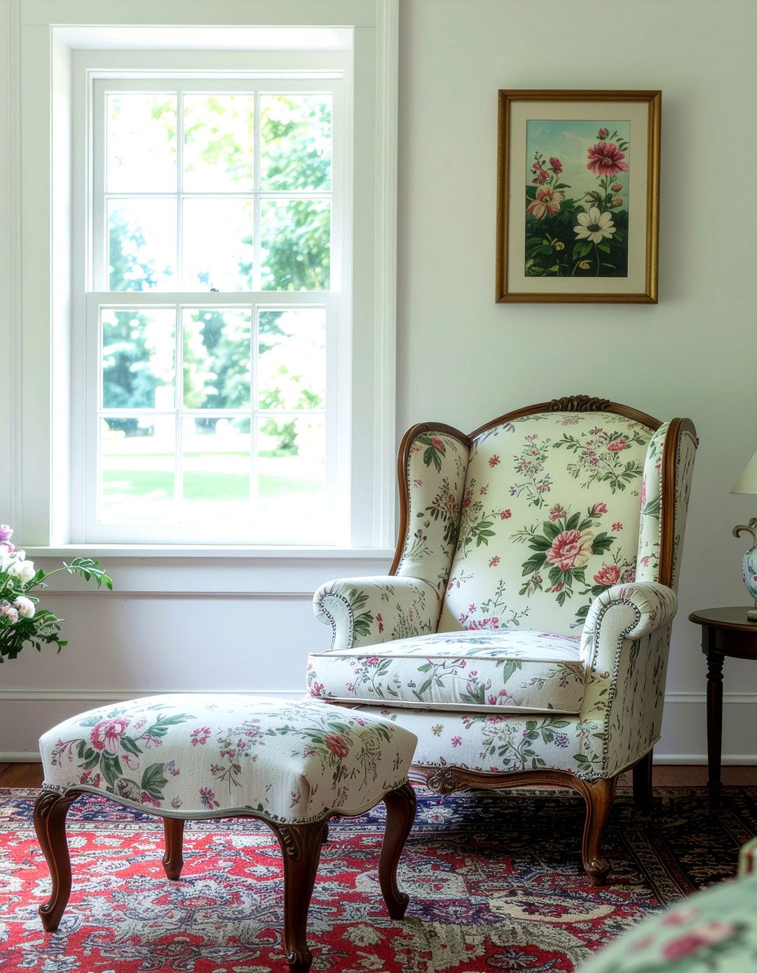 Floral Upholstered Chair - 30 living room cottage furniture ideas