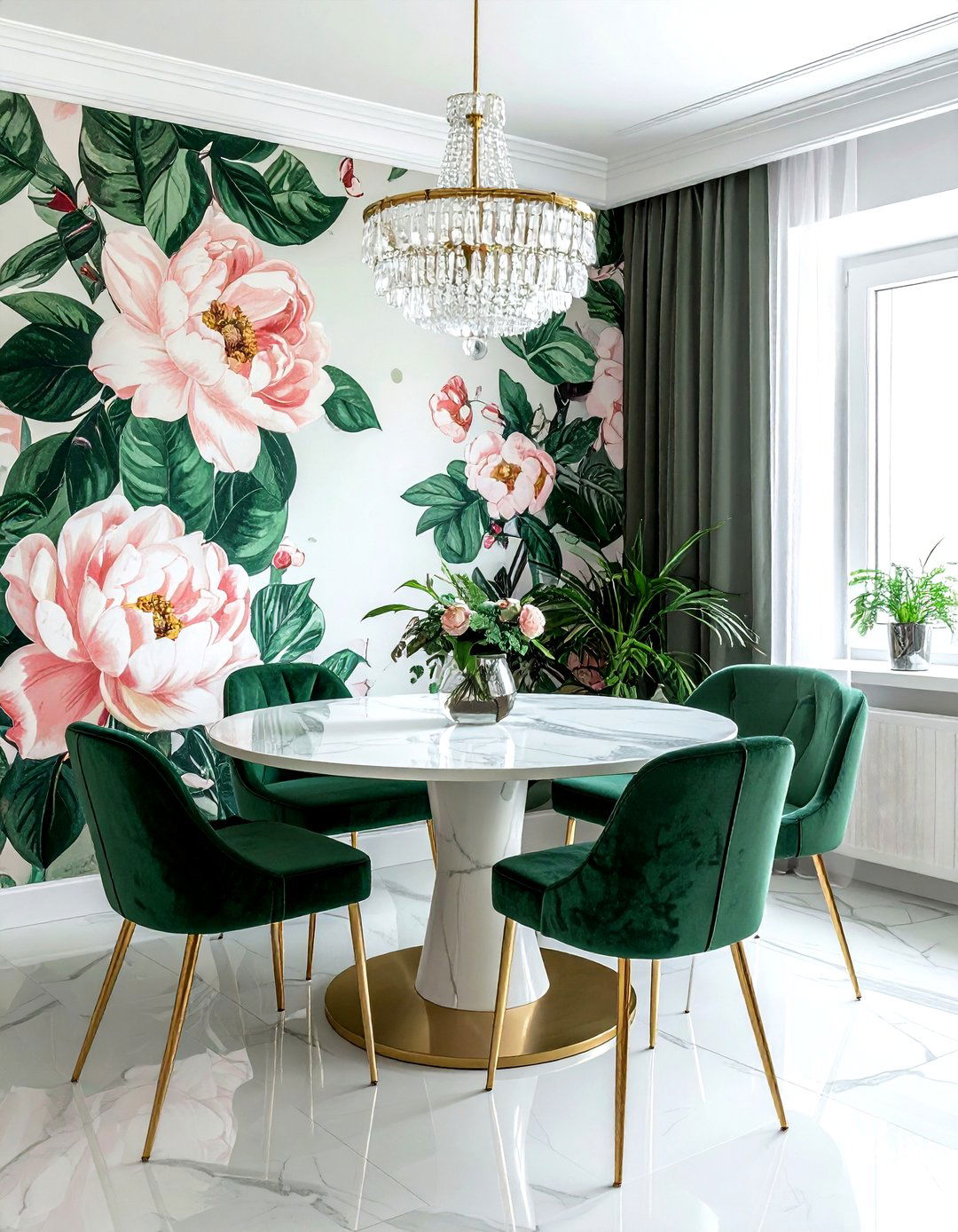 Floral Wallpaper - 30 dining room feature wall ideas