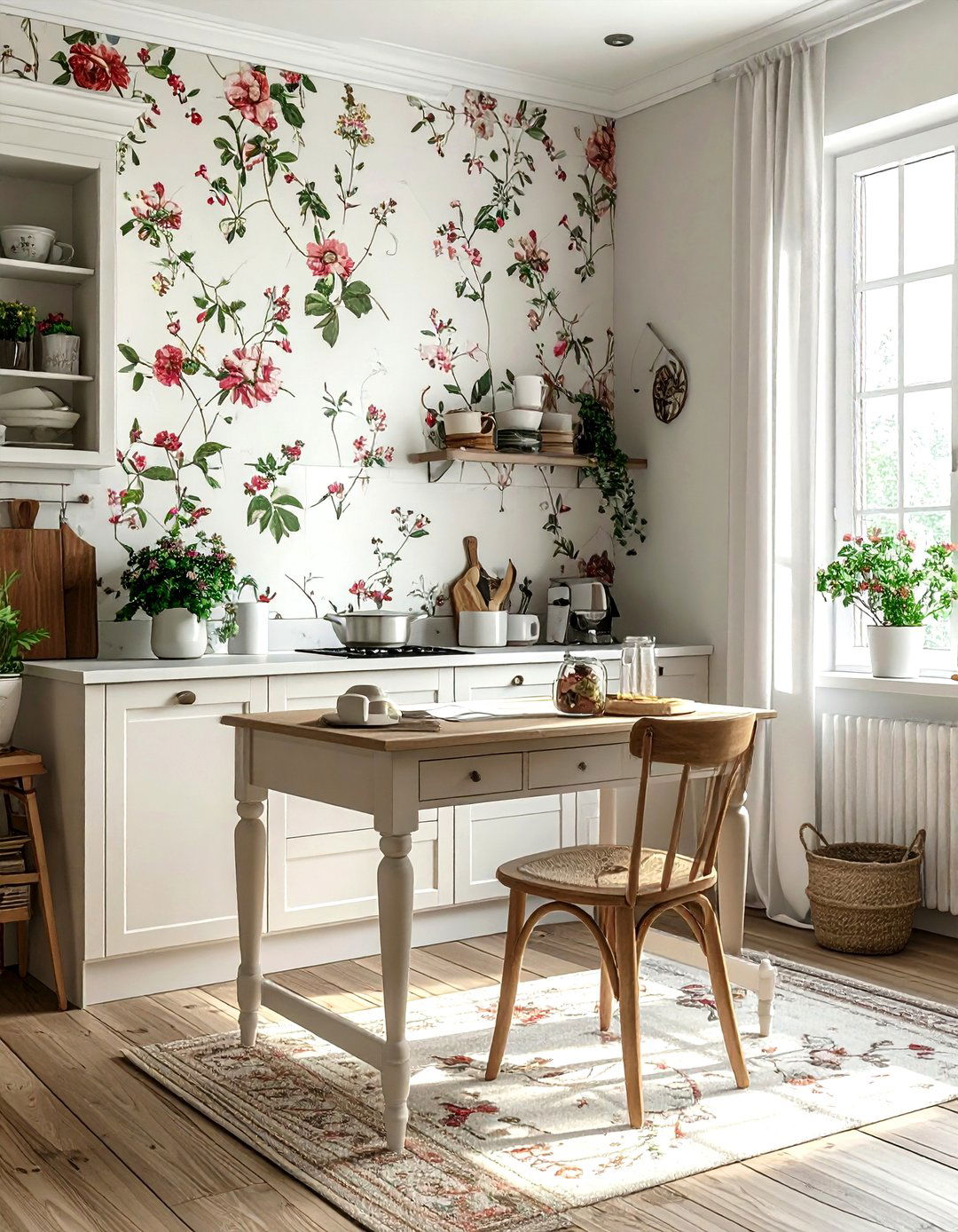 Floral Wallpaper Accent - 30 kitchen charm ideas