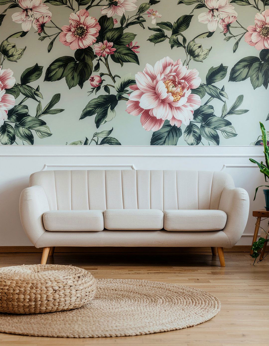 Floral Wallpaper Accent - 30 old house living room ideas