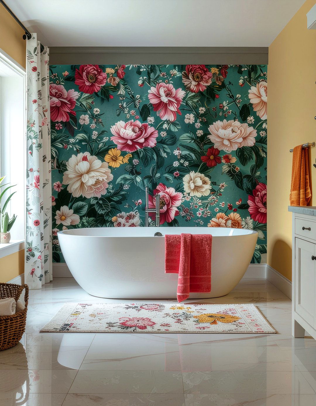 Floral Wallpaper Wall - 30 bathroom tub accent ideas