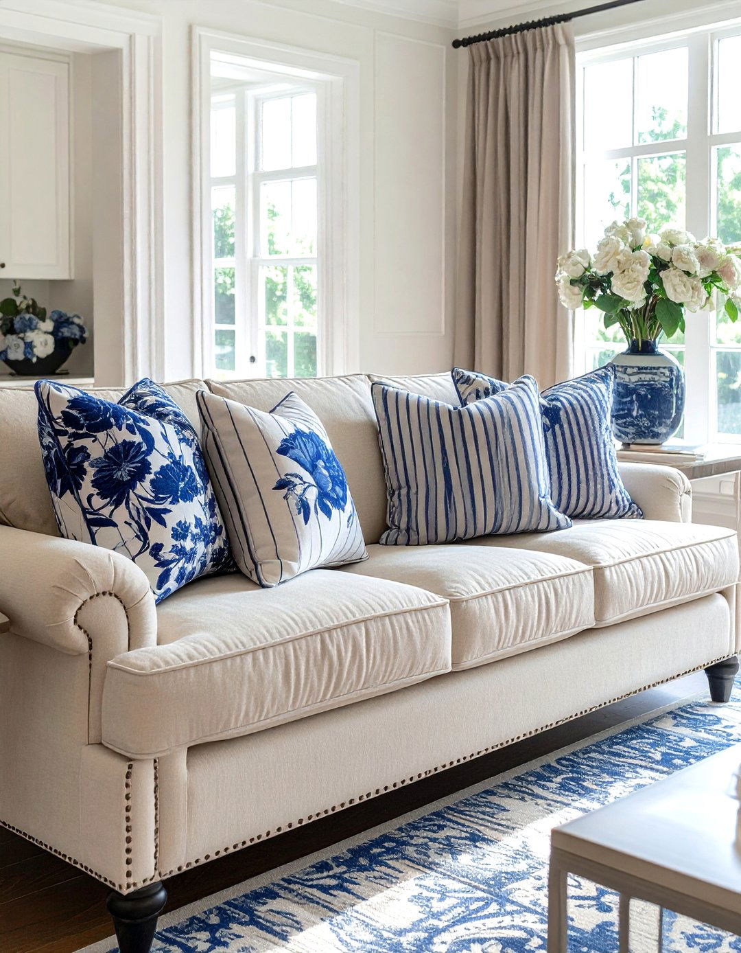 Floral and stripe pillow pairing - 30 pillow mix ideas