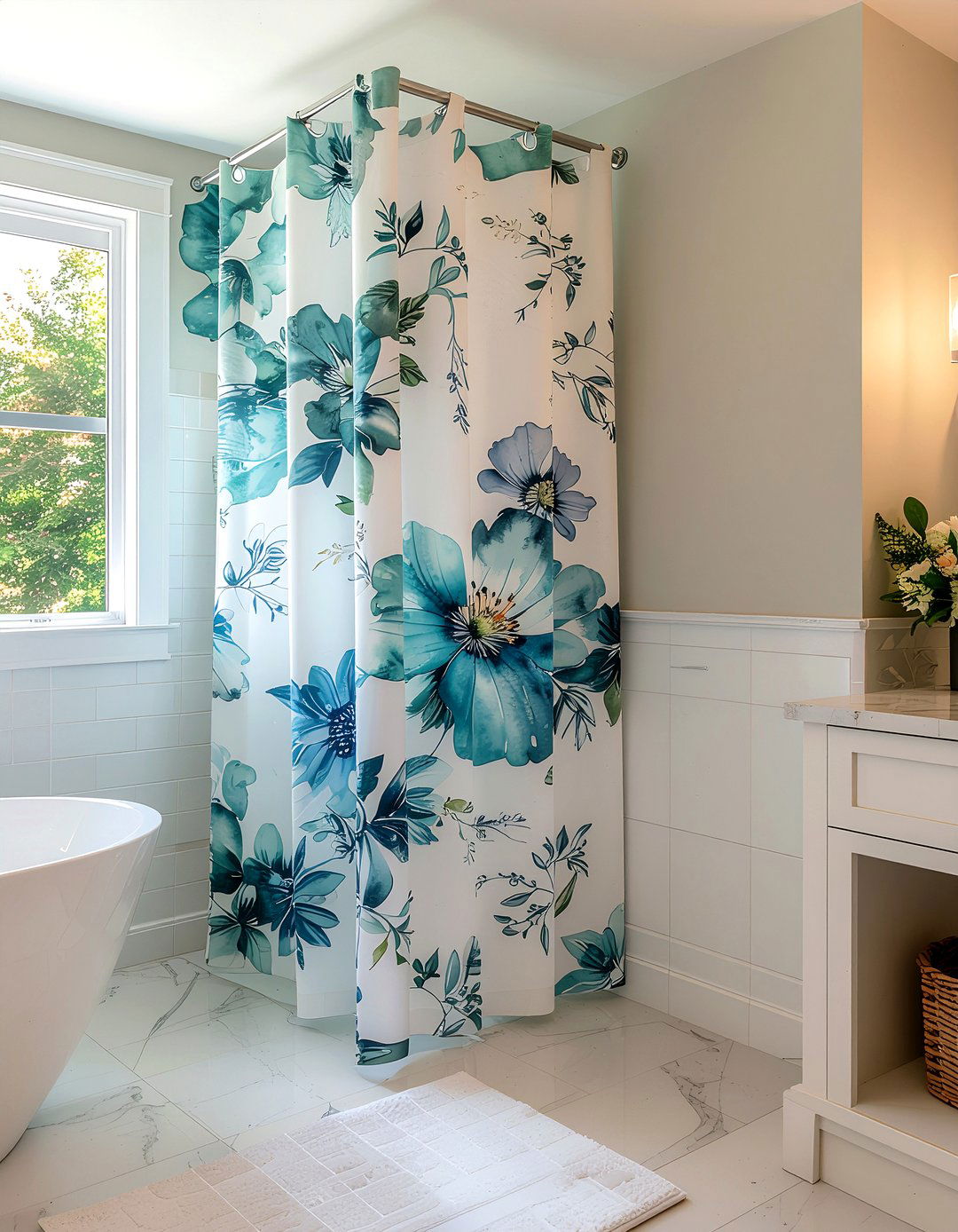 Floral bathroom shower curtain - 30 floral pattern decor ideas