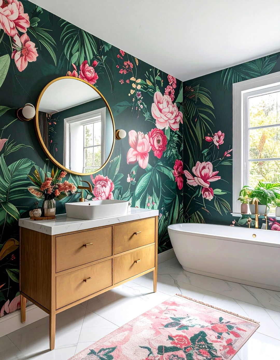 Floral bathroom wallpaper - 30 before and after bathroom ideas
